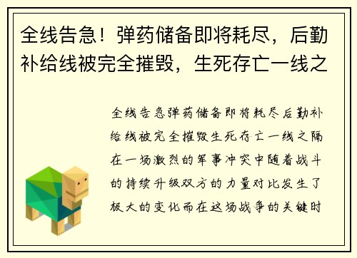 全线告急！弹药储备即将耗尽，后勤补给线被完全摧毁，生死存亡一线之隔