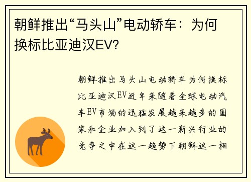 朝鲜推出“马头山”电动轿车：为何换标比亚迪汉EV？